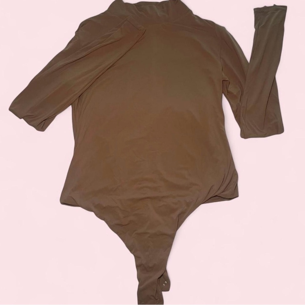 Pumiey Mock Neck Long Sleeve Bodysuit | Mocha Brown | Size M